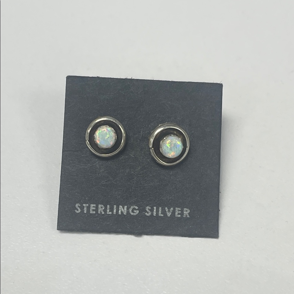 Sterling Silver Opal Stud Earrings